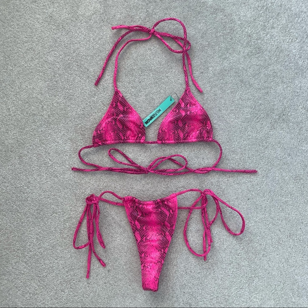 Fashion Nova Hot Pink Neon Snake Time For A Vacay Teeny Bikini - Medium - Picture 3 of 4